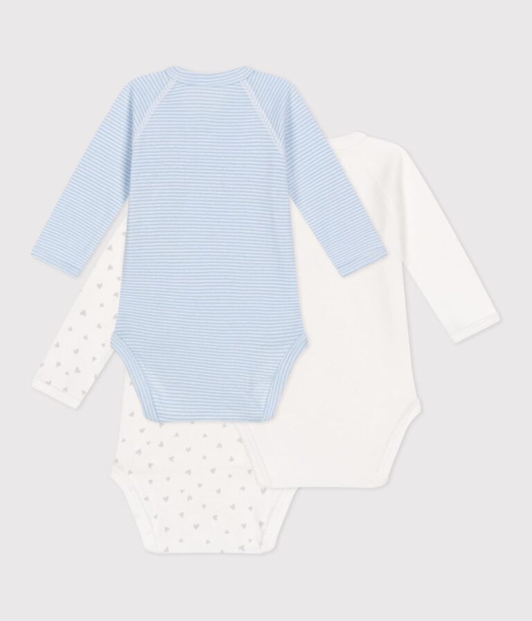 Set van 3 overslagbody's lange mouwen - Blue Hearts - Petit Bateau