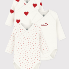Set van 3 overslagbody's lange mouwen - Hartjes - Petit Bateau