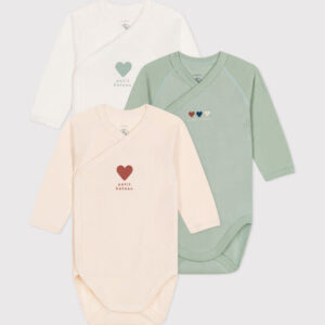 Set van 3 overslagbody's lange mouwen - Hartjes - Petit Bateau
