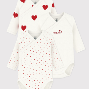 Set van 3 overslagbody's lange mouwen - Hartjes - Petit Bateau