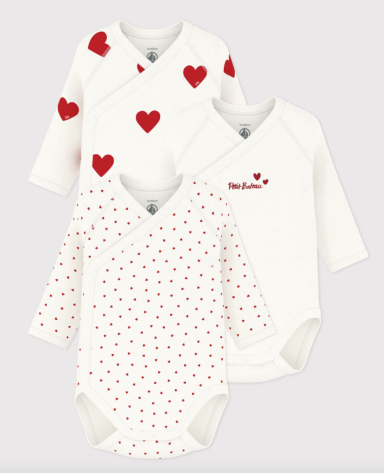 Set van 3 overslagbody's lange mouwen - Hartjes - Petit Bateau