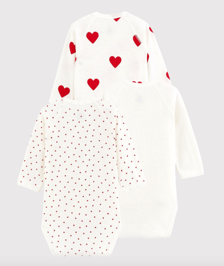 Set van 3 overslagbody's lange mouwen - Hartjes - Petit Bateau