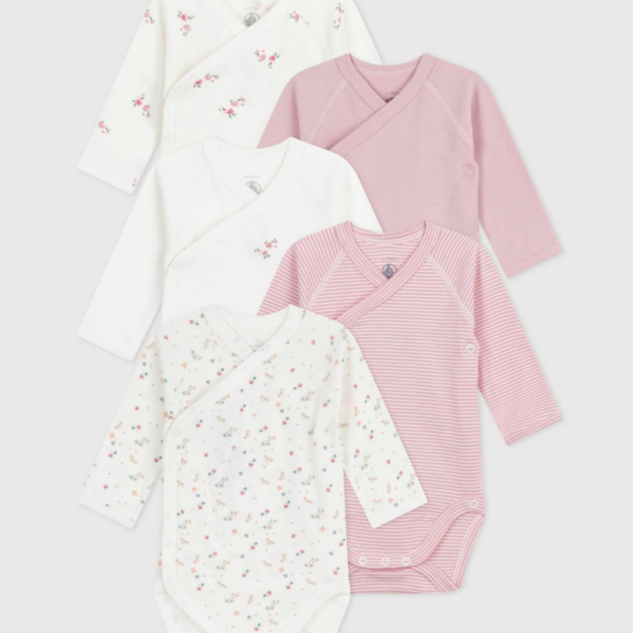 Set van 5 overslagbody’s lange mouwen - Vintage Flowers - Petit Bateau Set van 5 overslagbody’s lange mouwen - Vintage Flowers - Petit Bateau