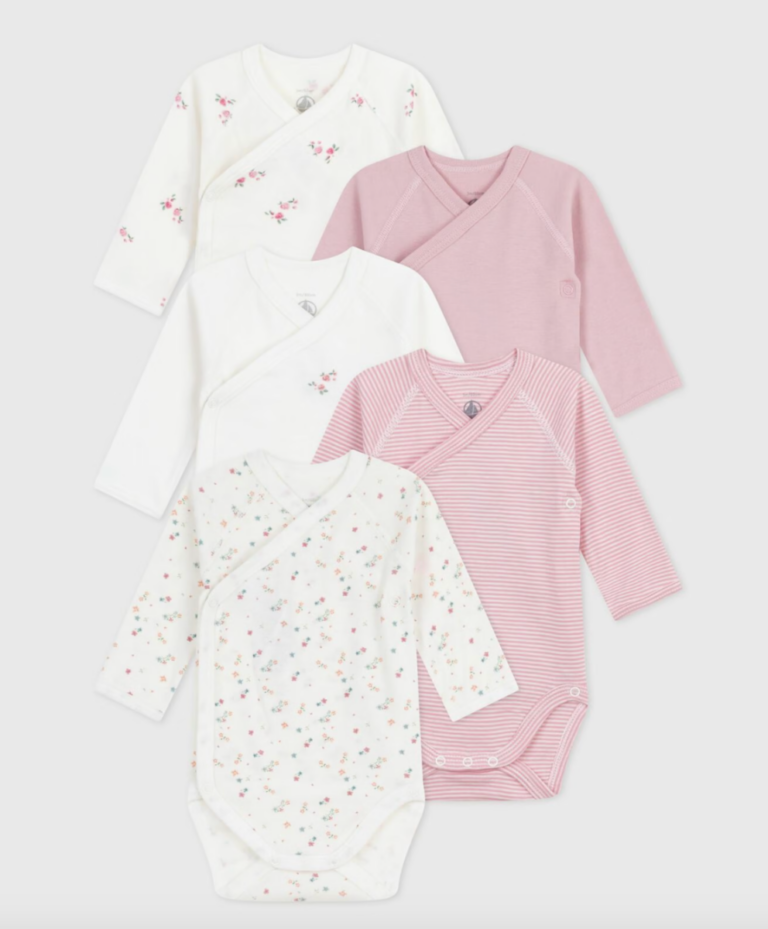 Set van 5 overslagbody’s lange mouwen - Vintage Flowers - Petit Bateau