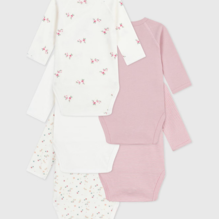 Set van 5 overslagbody’s lange mouwen - Vintage Flowers - Petit Bateau Set van 5 overslagbody’s lange mouwen - Vintage Flowers - Petit Bateau