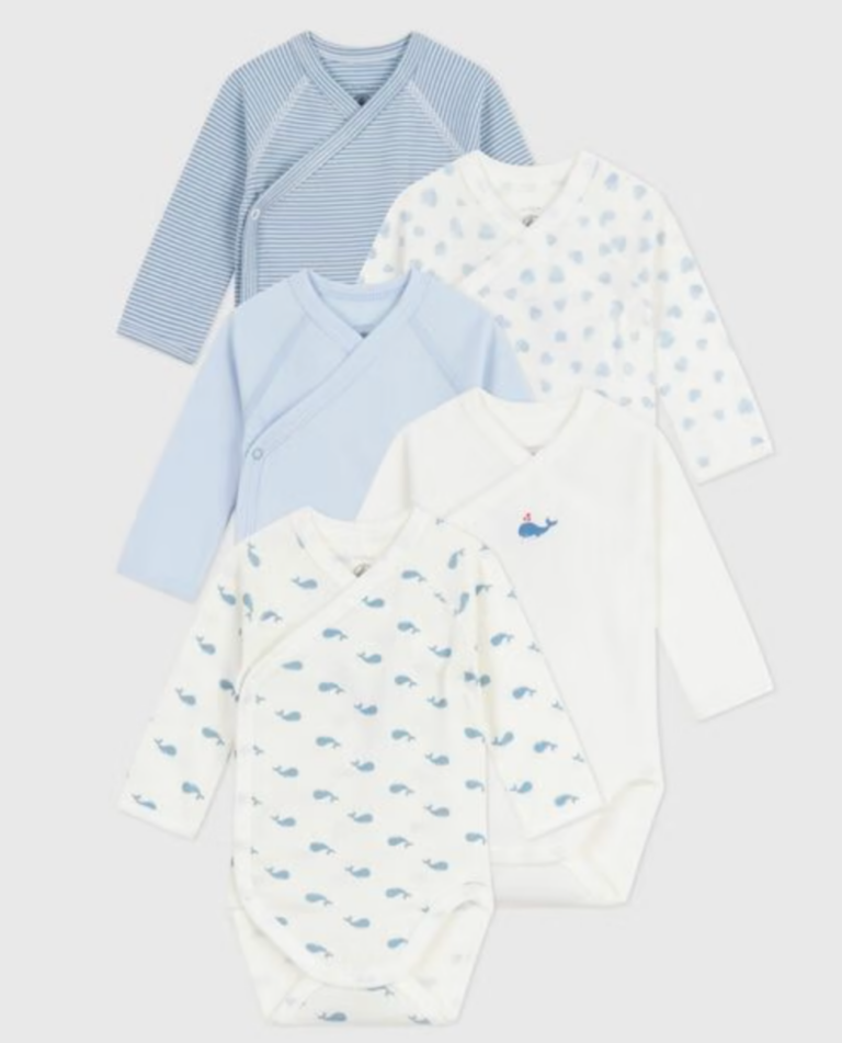 Set van 5 overslagbody’s lange mouwen - Whales - Petit Bateau