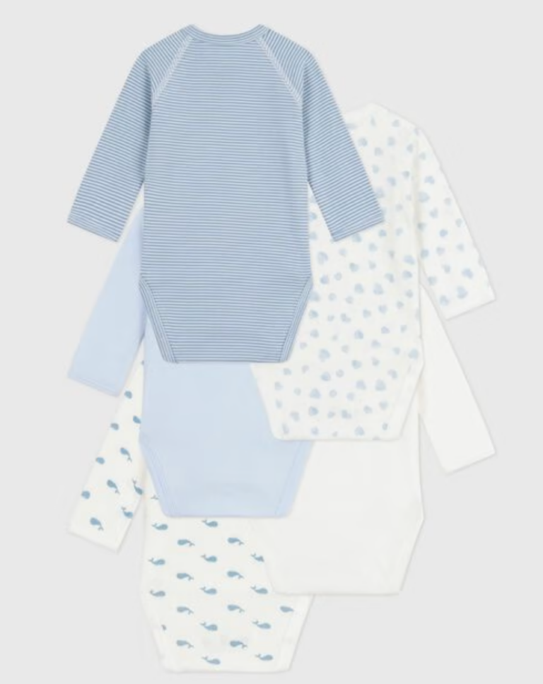 Set van 5 overslagbody’s lange mouwen - Whales - Petit Bateau