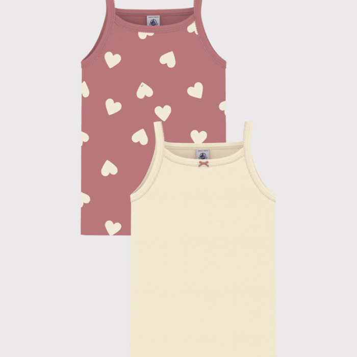 Setje Van Twee Katoenen Kinderhemdjes - Hartjes - Petit Bateau