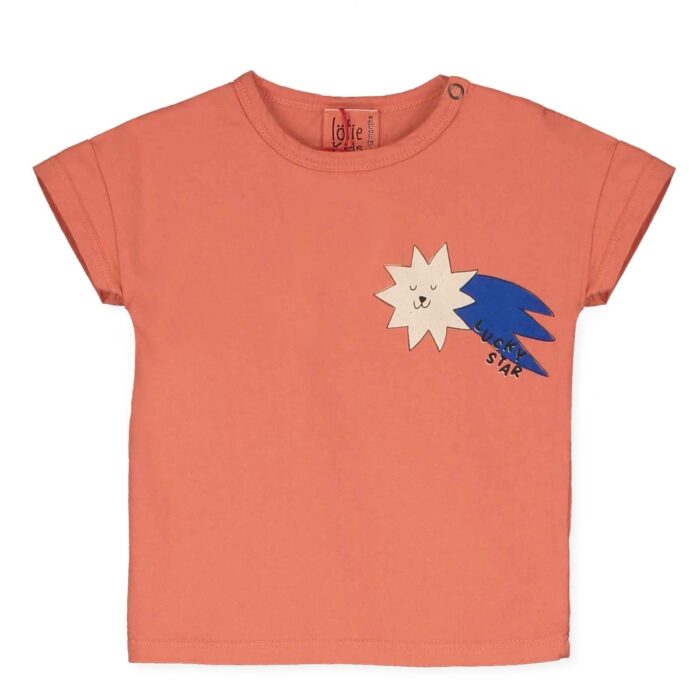 Short Sleeve Baby Tshirt - Small Lucky Star Papaya - Lotiekids Short Sleeve Baby Tshirt - Small Lucky Star Papaya - Lotiekids