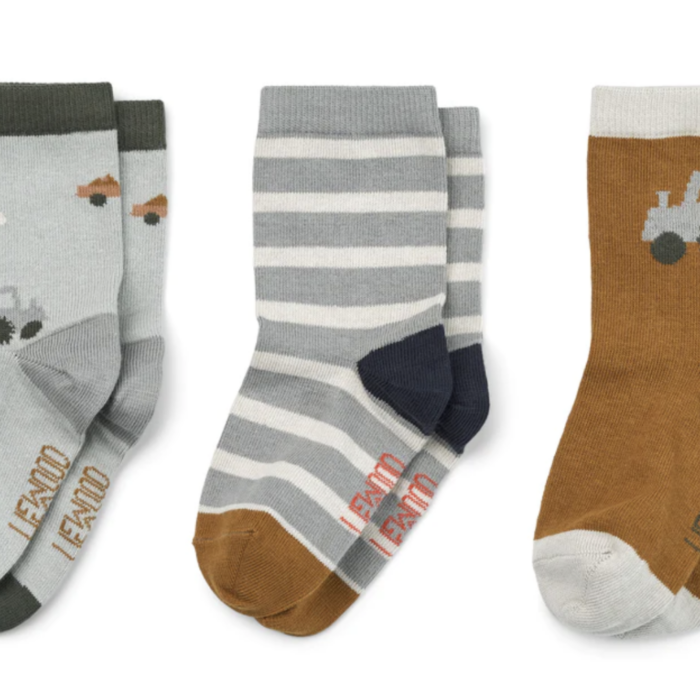 Sila Socks - Set van 3 - Vehicles Dove Blue - Liewood