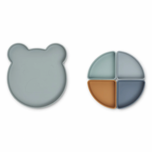 Siliconen bord met vakjes - Mr Bear Blue Fog Mix - Liewood