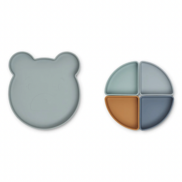 Siliconen bord met vakjes - Mr Bear Blue Fog Mix - Liewood