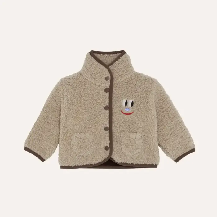 Smiling Face Teddy Baby Jacket - Ecru - The Campamento Smiling Face Teddy Baby Jacket - Ecru - The Campamento