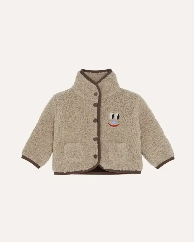 Smiling Face Teddy Baby Jacket - Ecru - The Campamento