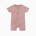 Summer Sleepsuit Rib Two Way Zip Up - Rose - Mori