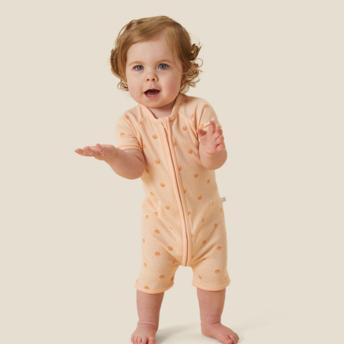 Summer Sleepsuit Rib Zip Up - Shell Print - Mori
