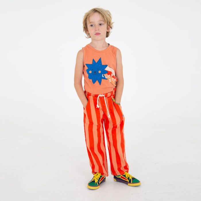Wide Pants - Lotie Embroidery Red Stripes Papaya - Lotiekids