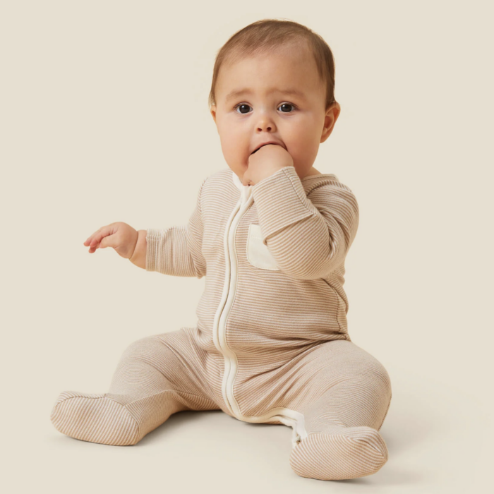Zip-Up Pyjama - Oatmeal Stripe - Mori Zip-Up Pyjama - Oatmeal Stripe - Mori