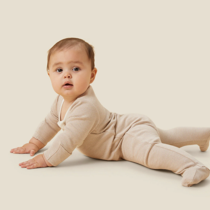 Zip-Up Pyjama - Oatmeal Stripe - Mori Zip-Up Pyjama - Oatmeal Stripe - Mori