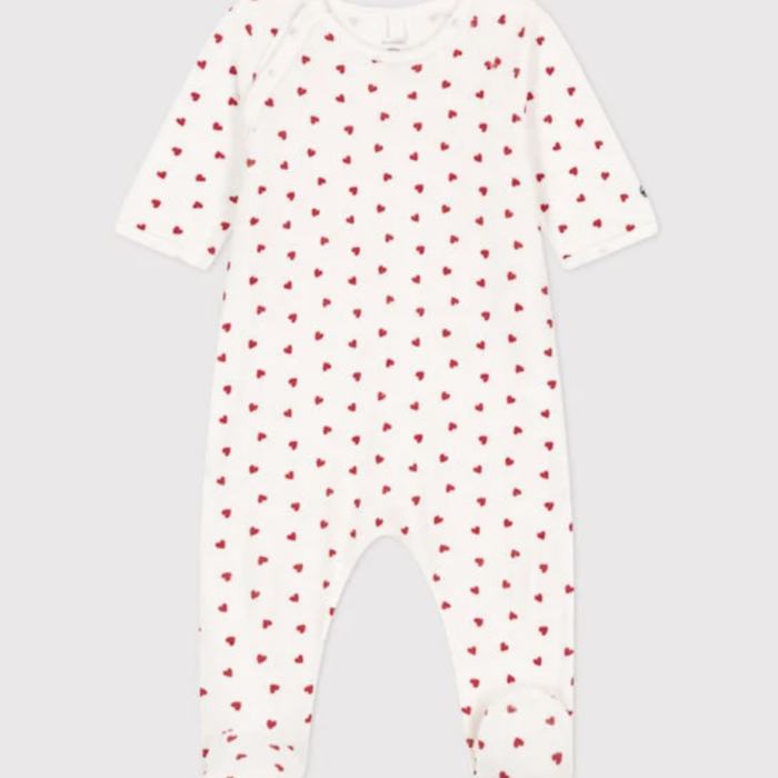 Fluwelen Babypyjama - Hartjes - Petit Bateau Fluwelen Babypyjama - Hartjes - Petit Bateau